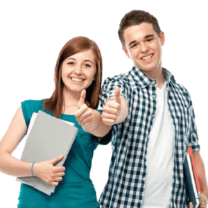 Two student holding documents